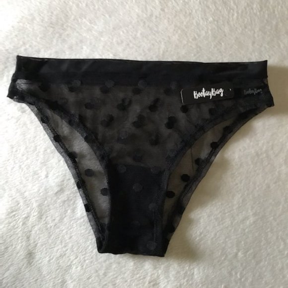 🍁NWT Black Polka Dot Mesh Bootay Bag Panties - Picture 1 of 3